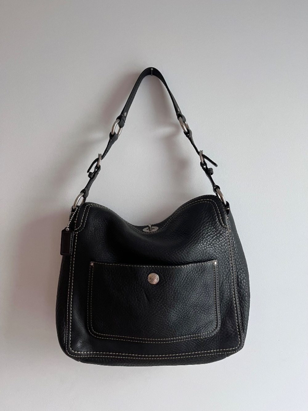 Coach Chelsea Black Leather Shoulder Bag with Silver Hardware